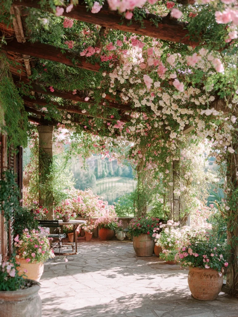 Italian Garden Ideas: Climbing Roses on Pergolas