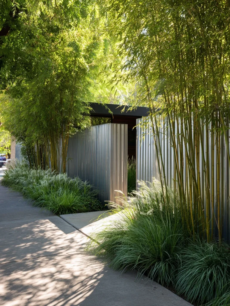 Charming Garden Fence Ideas for Privacy and Style: Corrugated Metal Panels for Industrial Chic