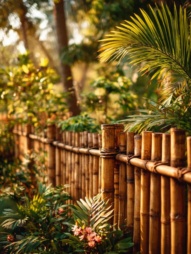 Charming Garden Fence Ideas for Privacy and Style: Bamboo Roll Fencing for Tropical Vibes