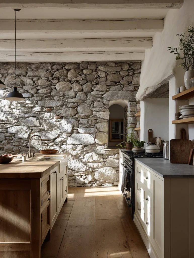Aesthetic Irish Kitchen Ideas: Exposed Stone Wall Feature