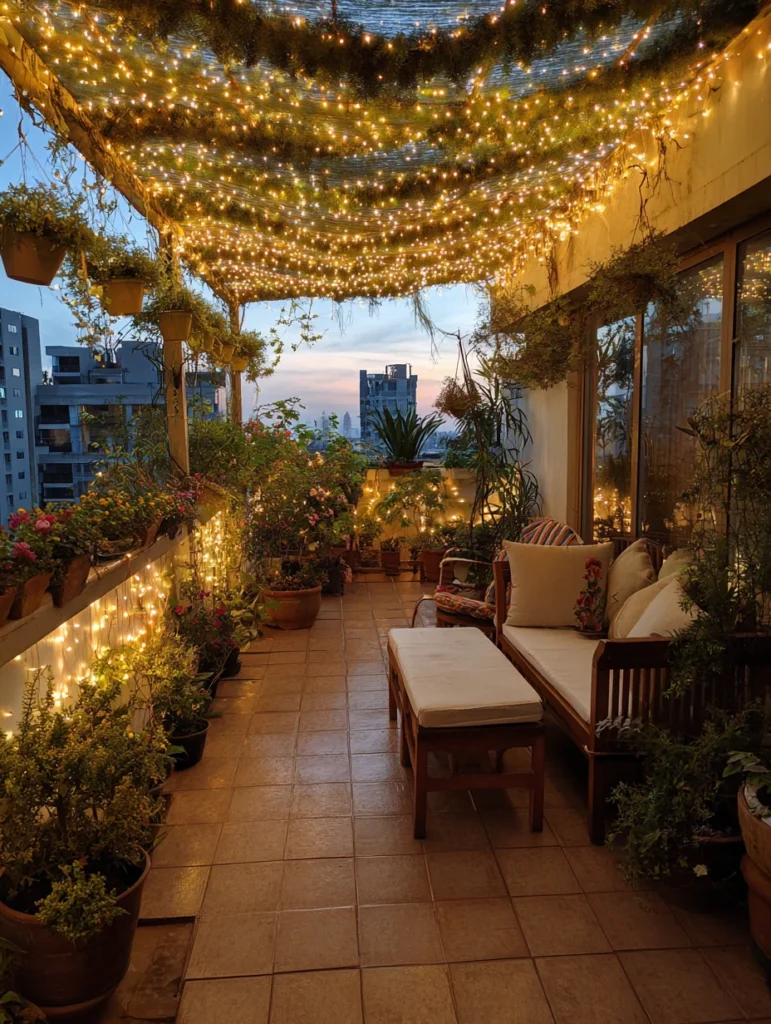 Stunning Terrace Garden Ideas: Fairy Light Garden Ambiance