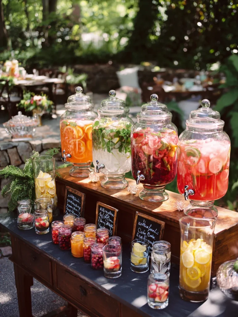 Gorgeous Garden Party Ideas: Signature Cocktails in Glass Dispensers