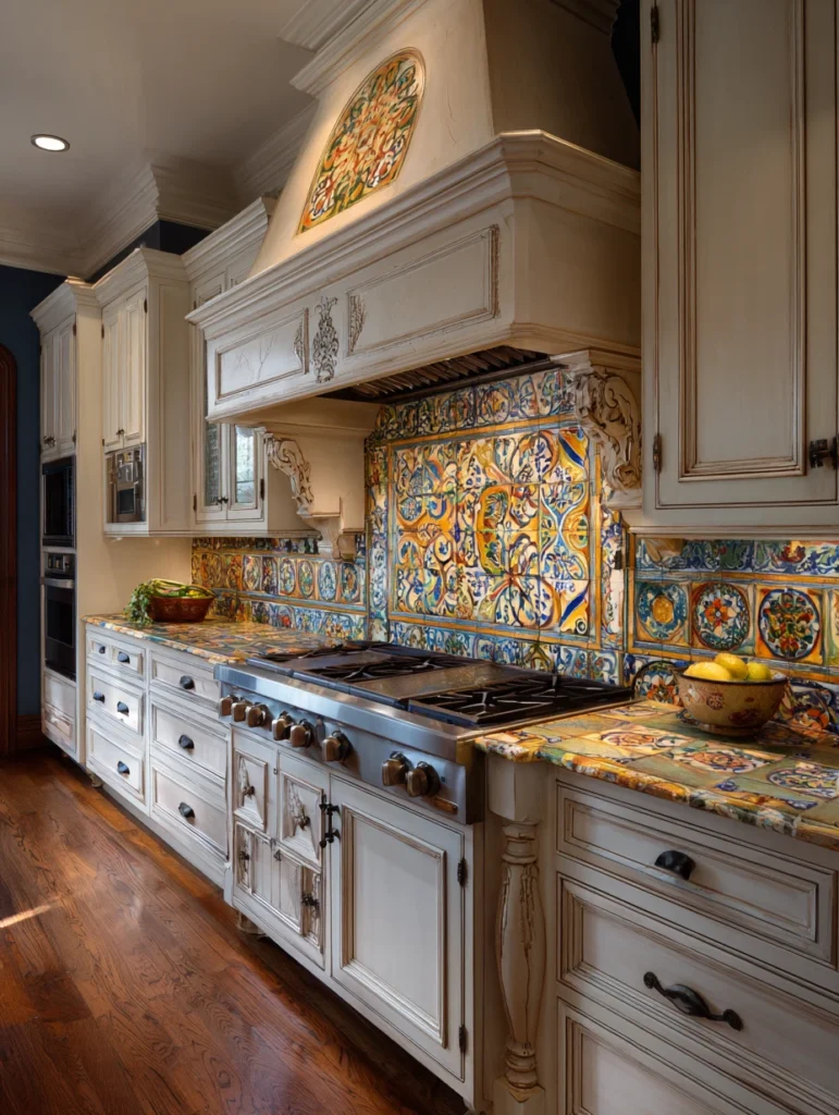 Aesthetic Italian Kitchen Ideas: Hand-Painted Ceramic Tile Backsplash