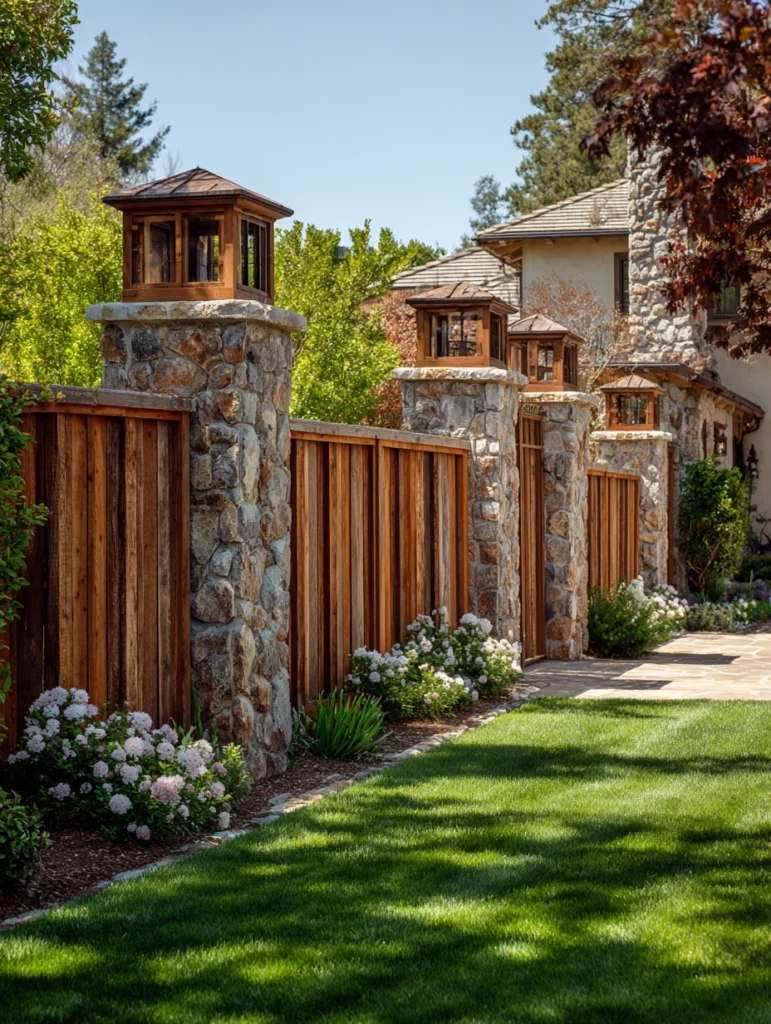 Charming Garden Fence Ideas for Privacy and Style: Stone and Wood Combination Fence