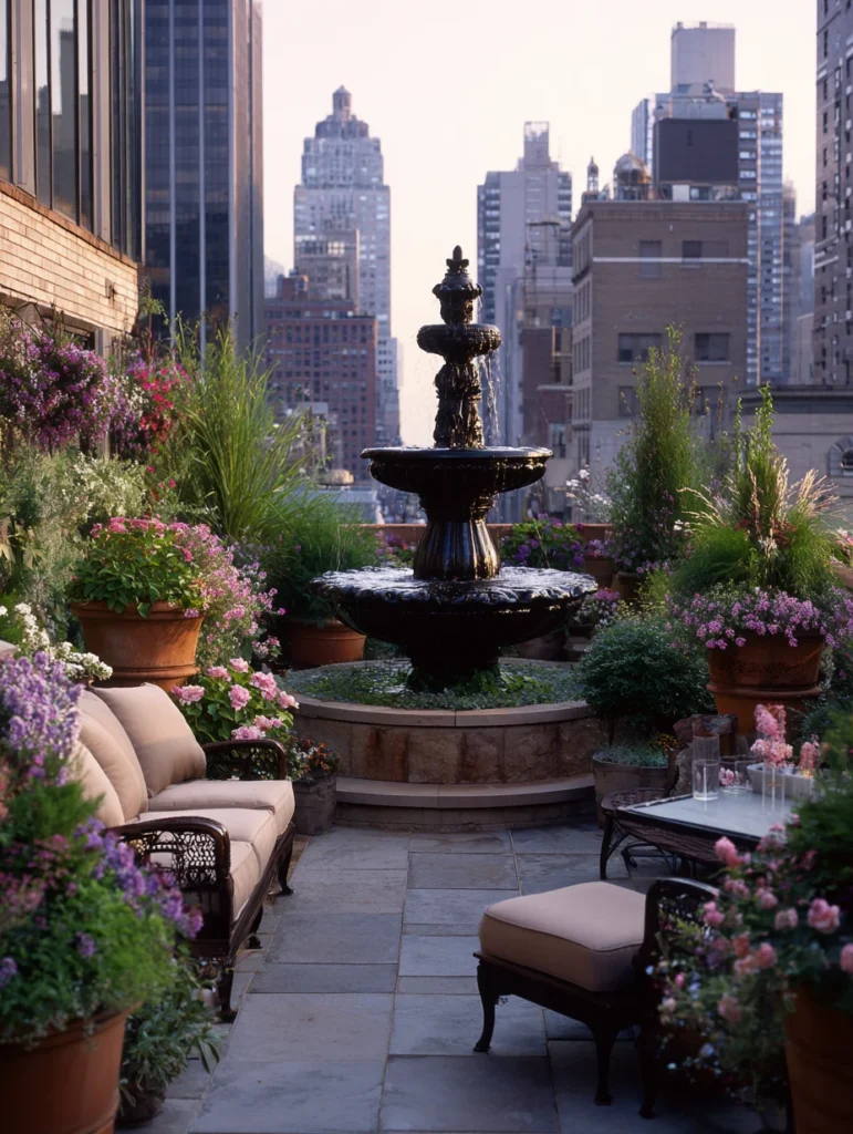 Stunning Rooftop Garden Ideas: Water Feature Focal Point