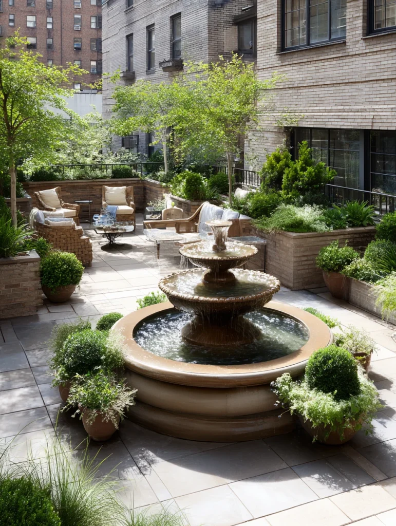 Stunning Terrace Garden Ideas: Water Feature Focal Point
