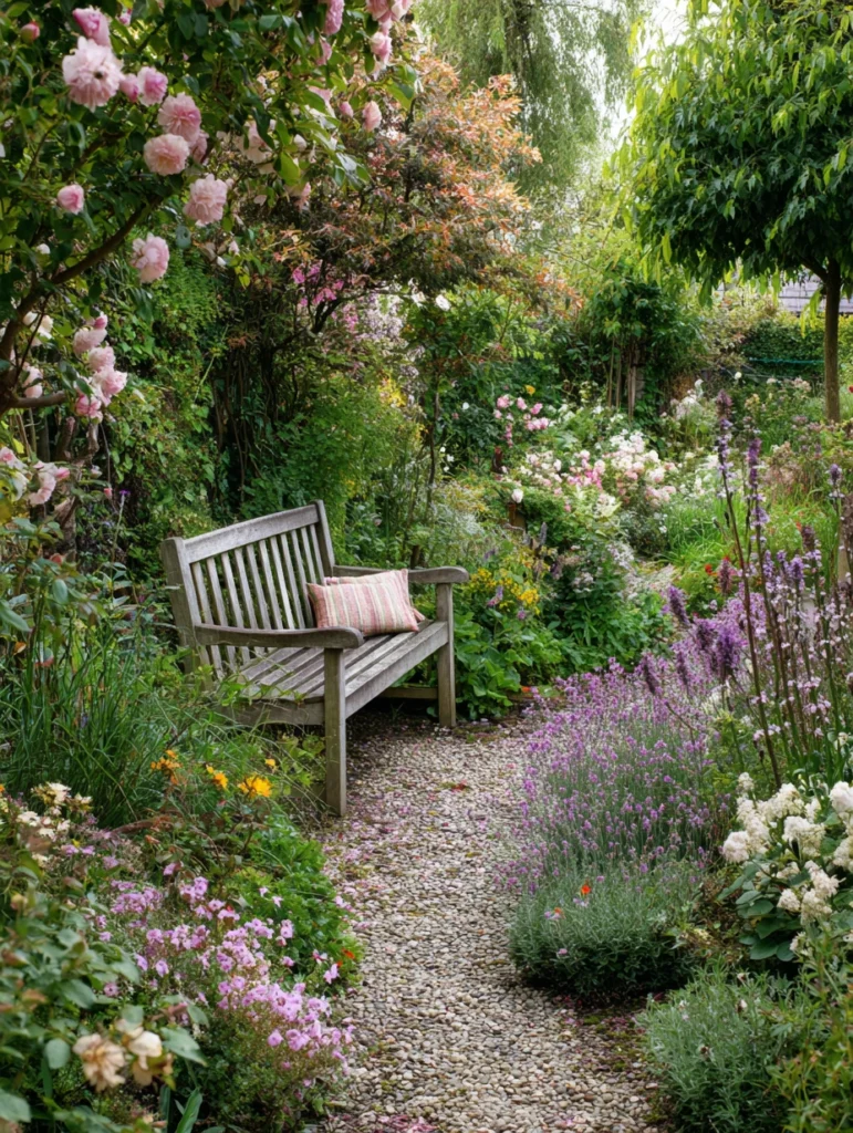 How To Create an English Cottage Garden for Your Flowers: Install a Weathered Bench or Two
