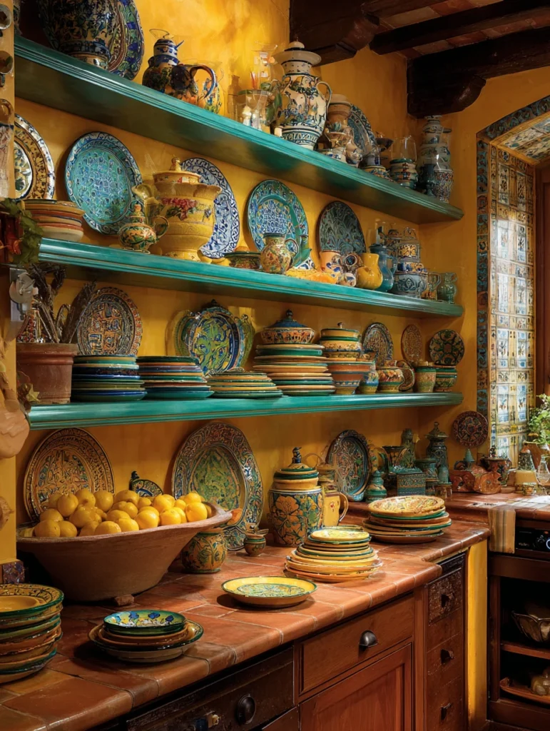 Aesthetic Italian Kitchen Ideas: Colorful Majolica Pottery Display