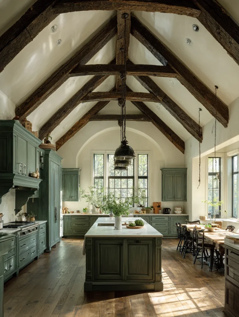Aesthetic Irish Kitchen Ideas: Dark Wood Ceiling Beams
