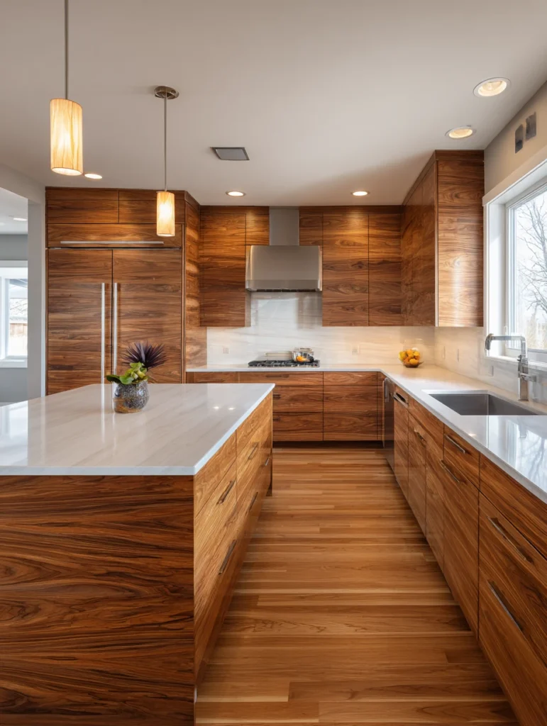 Mid-Century Modern Kitchen Ideas: Install Flat-Panel Cabinets with Horizontal Grain