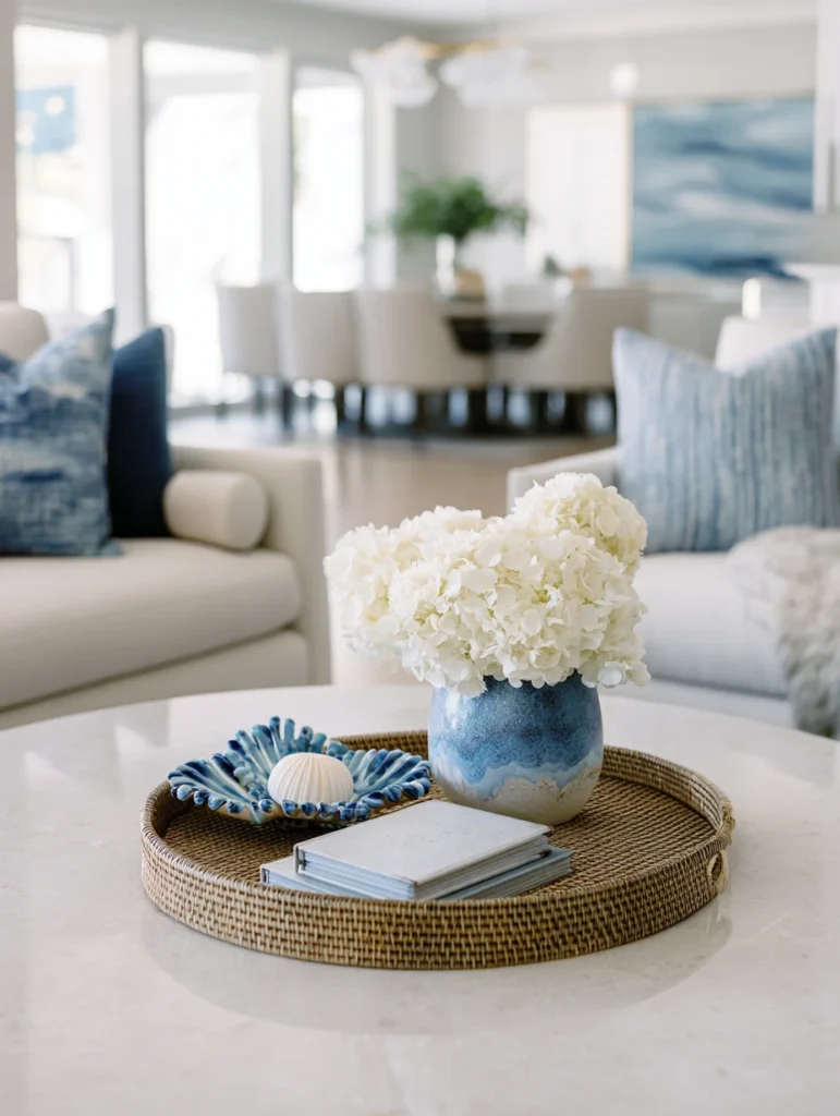 Elegant Round Coffee Table Styling Ideas: Use Coasters as Decorative Elements