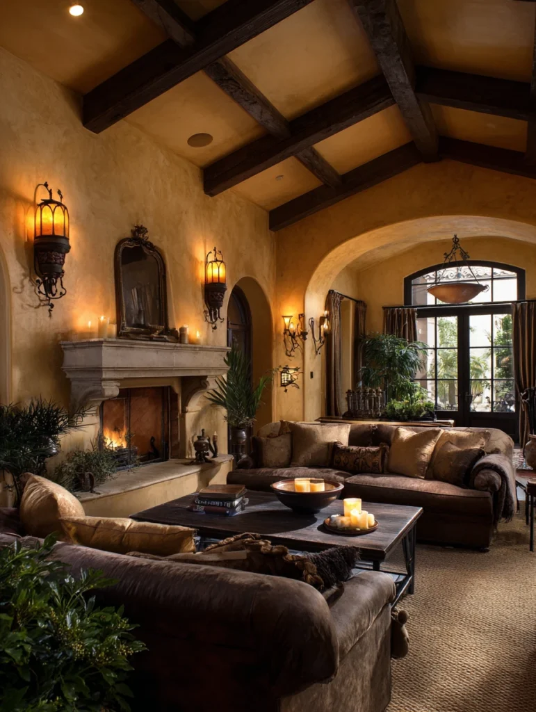 Aesthetic Italian Living Room Ideas: Add Tuscan-Style Wall Sconces for Ambient Lighting