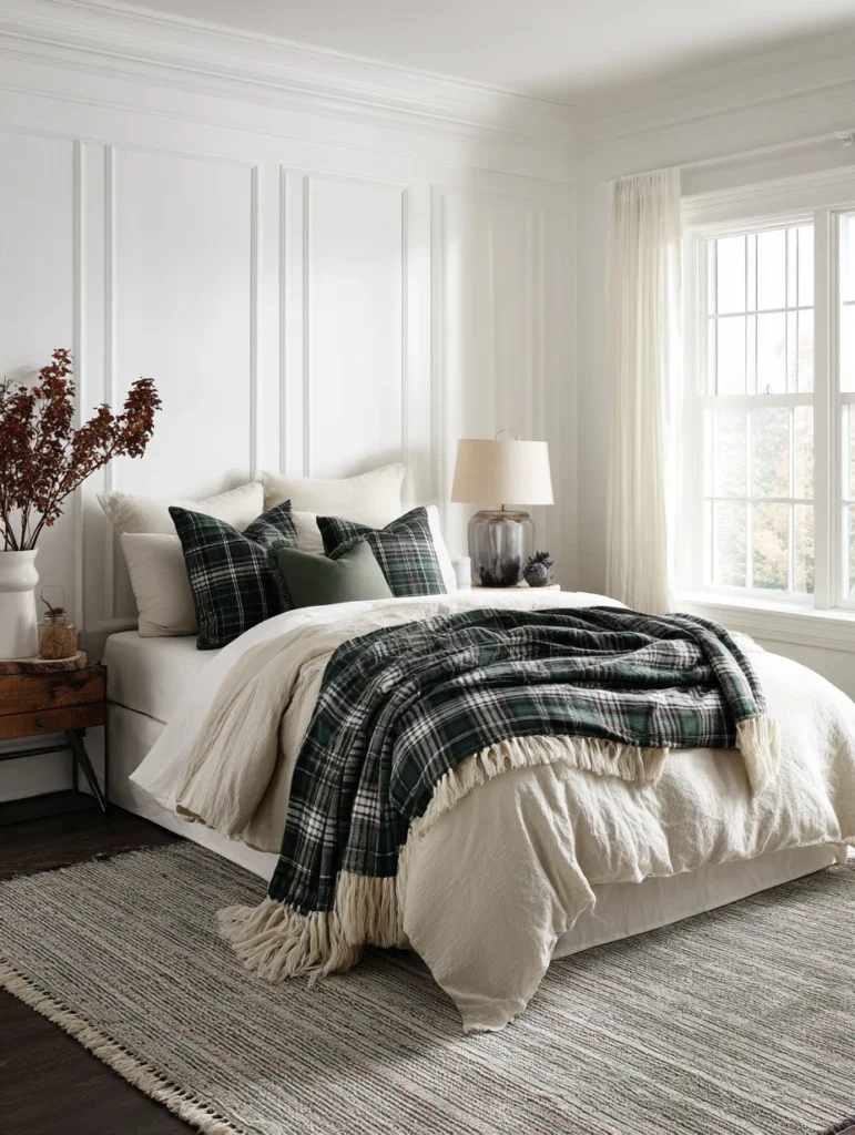 Aesthetic Irish Bedroom Ideas: Incorporate Tartan or Plaid Patterns Sparingly
