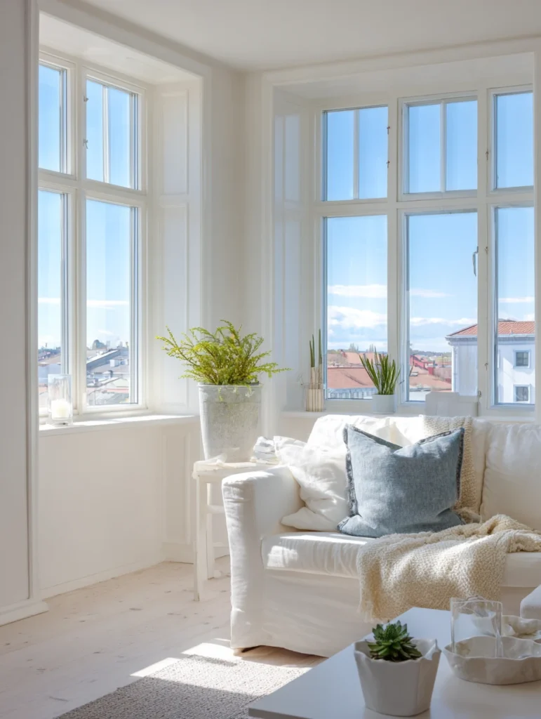 Stunning Swedish Living Room Ideas: Keep Window Sills Clear