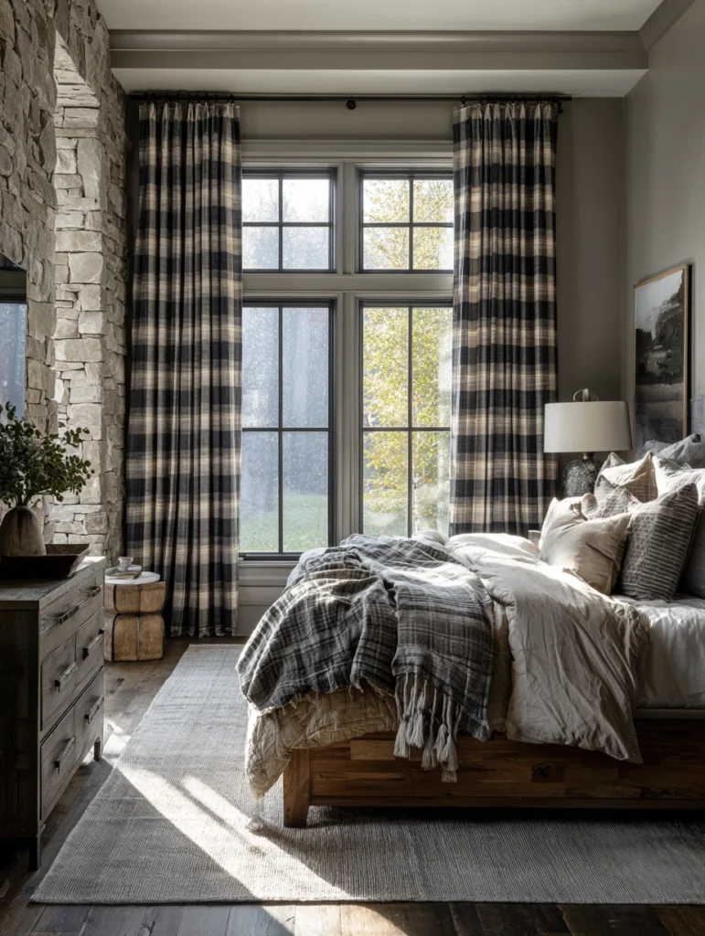 Aesthetic Scottish Bedroom Ideas: Plaid Curtains