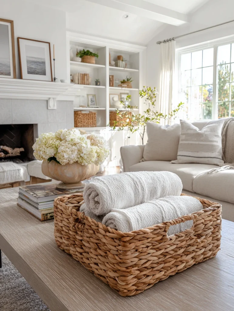 Irish Coffee Table Styling Ideas: Style with a Woven Basket for Texture