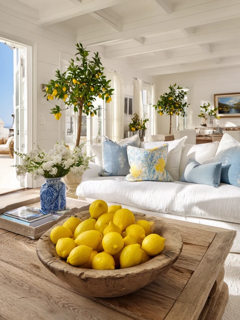 Italian Coffee Table Styling Ideas: Add Lemons in a Wooden Bowl
