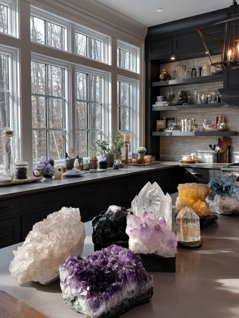 Witchy Kitchen Aesthetic Ideas: Crystal Collection on Display
