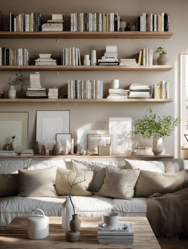 Stunning Swedish Living Room Ideas: Install Open Shelving