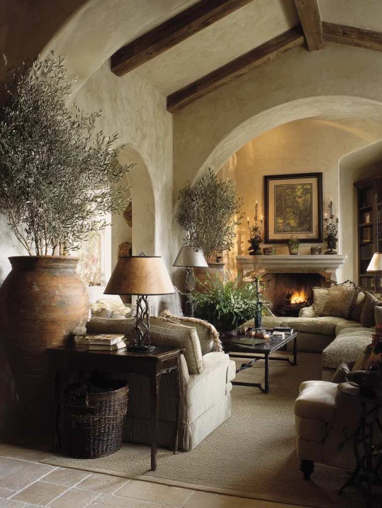 Aesthetic Italian Living Room Ideas: Incorporate Fresh or Faux Olive Branches in Tall Vases