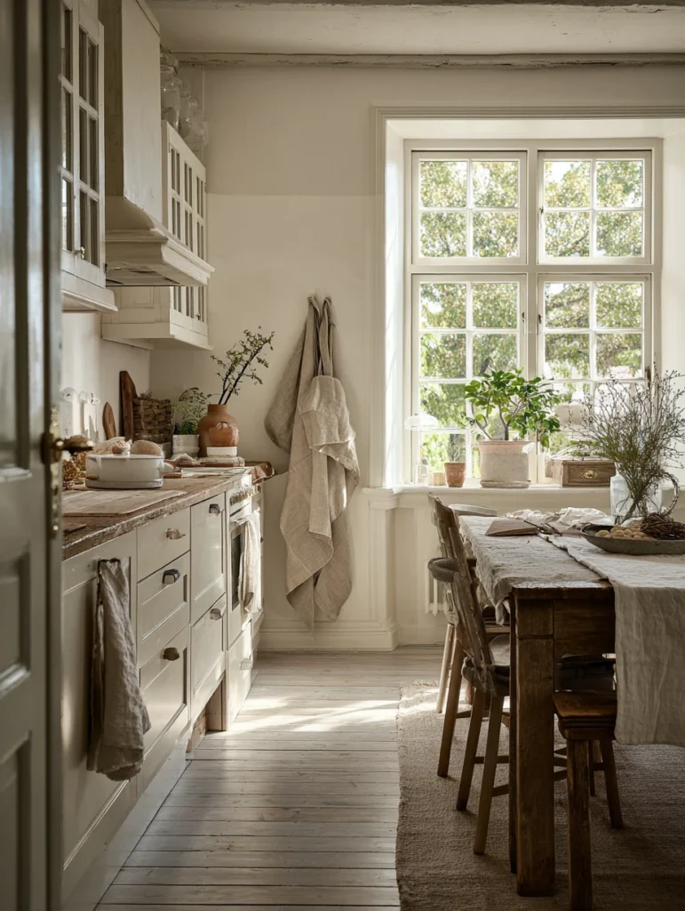 Stunning Swedish Kitchen Ideas: Linen Textiles in Neutral Tones