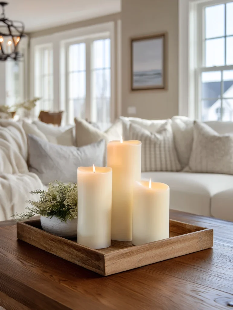 Scottish Coffee Table Styling Ideas: Add White or Cream Candles in Various Heights