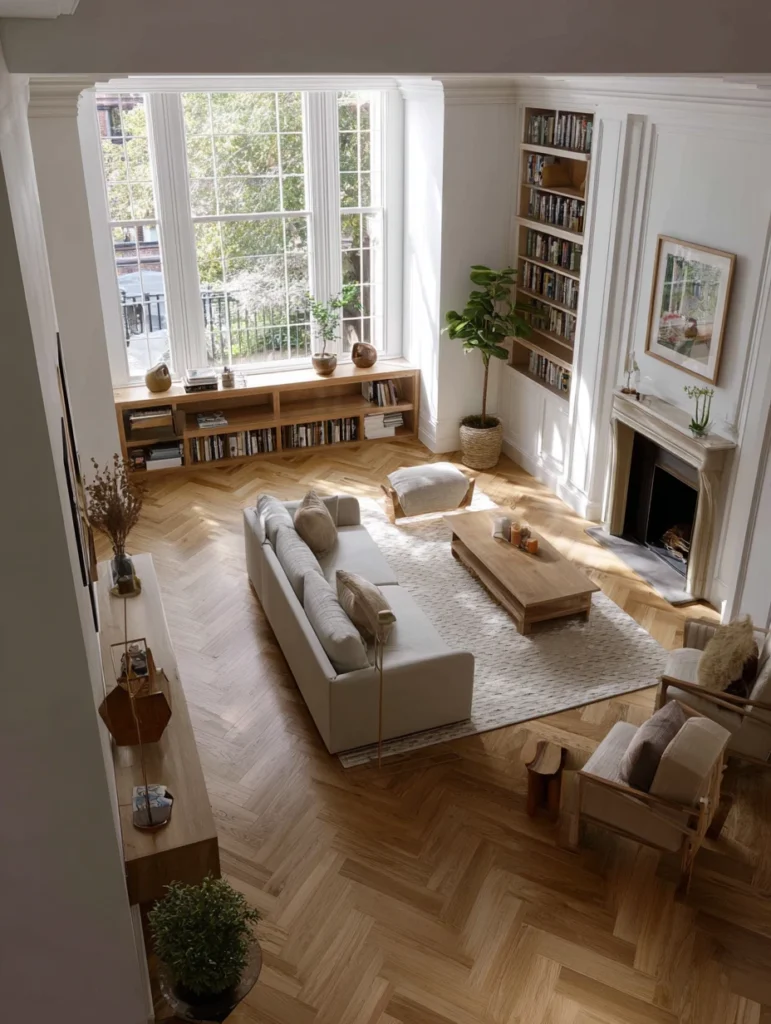 Aesthetic Irish Living Room Ideas: Herringbone Wood Flooring