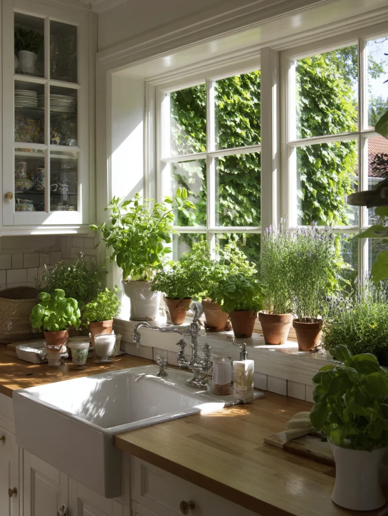 Stunning Swedish Kitchen Ideas: Potted Herbs on Windowsills