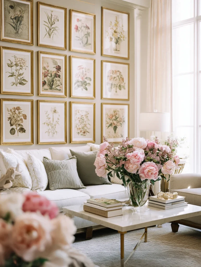 Modern Victorian Living Room Design Ideas: Add Botanical Prints and Fresh Flowers
