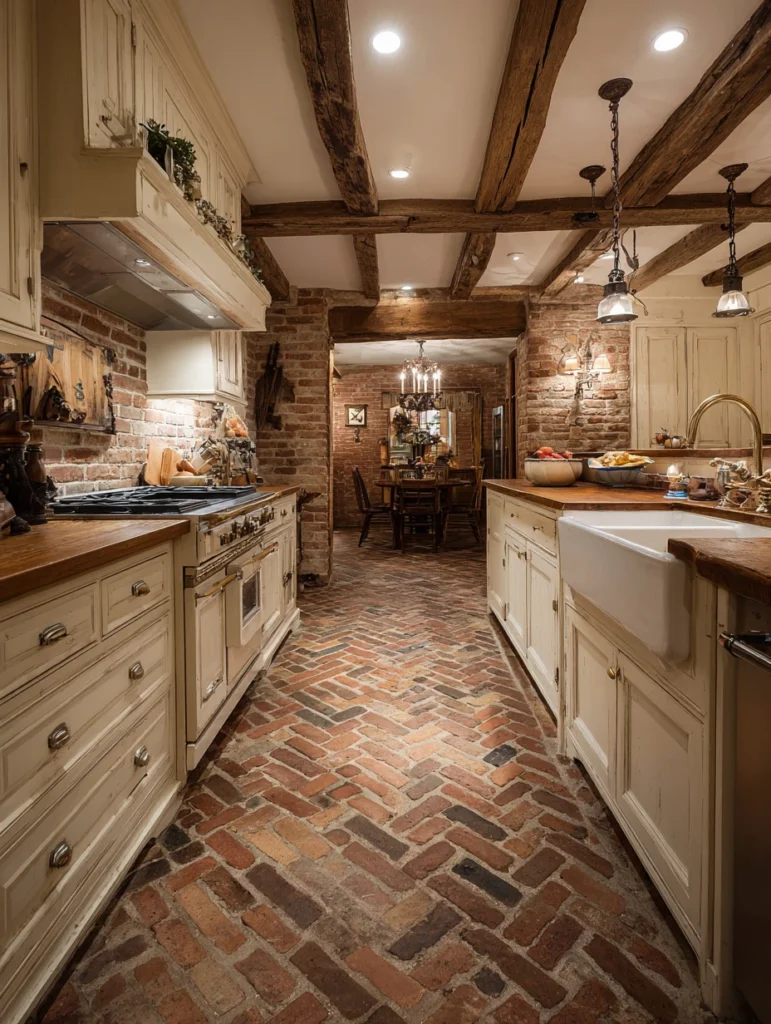 Stylish Kitchen Flooring Ideas: Brick Pavers for Farmhouse Character
