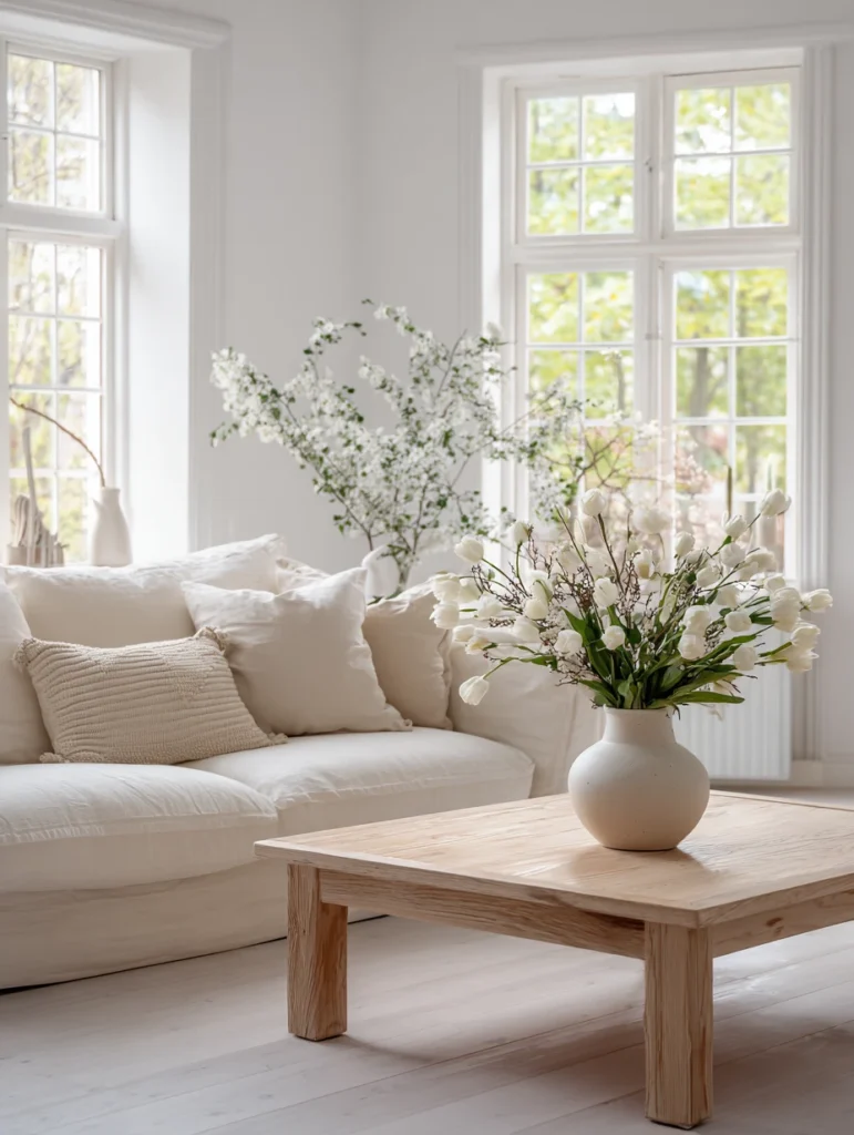 Stunning Swedish Living Room Ideas: Display Fresh Flowers or Branches