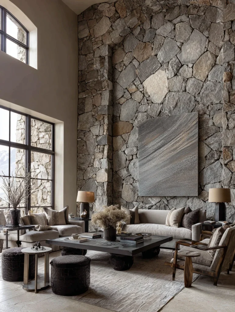 Aesthetic Scottish Living Room Ideas: Stone or Brick Accent Wall