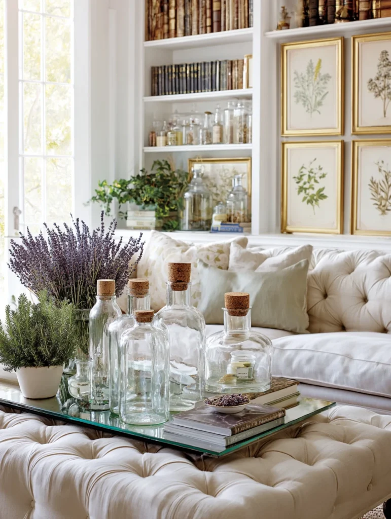 Italian Coffee Table Styling Ideas: Incorporate Glass Bottles with Cork Stoppers