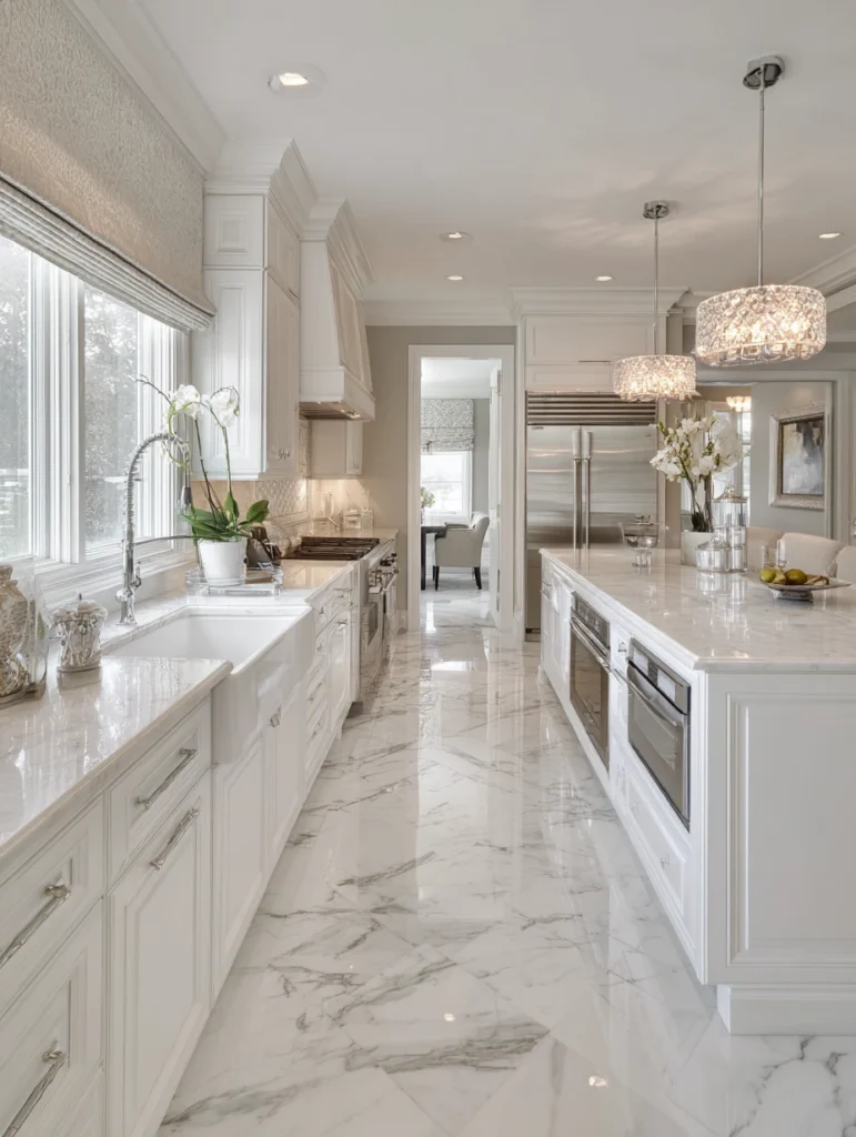 Stylish Kitchen Flooring Ideas: Marble Tile for Luxurious Sophistication