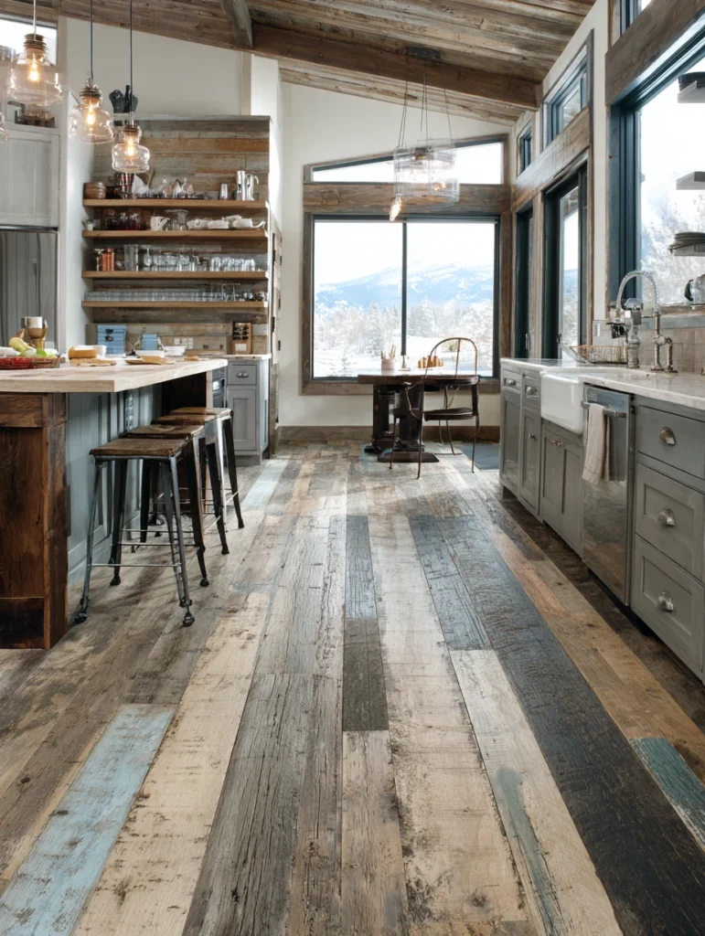 Stylish Kitchen Flooring Ideas: Reclaimed Wood for Eco-Chic Style