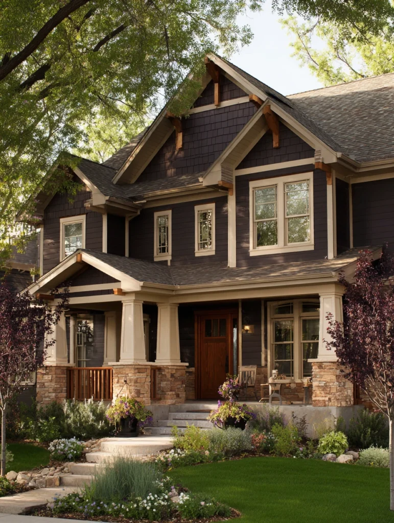 Dark Exterior House Color Schemes: Dark Brown with Tan Accents