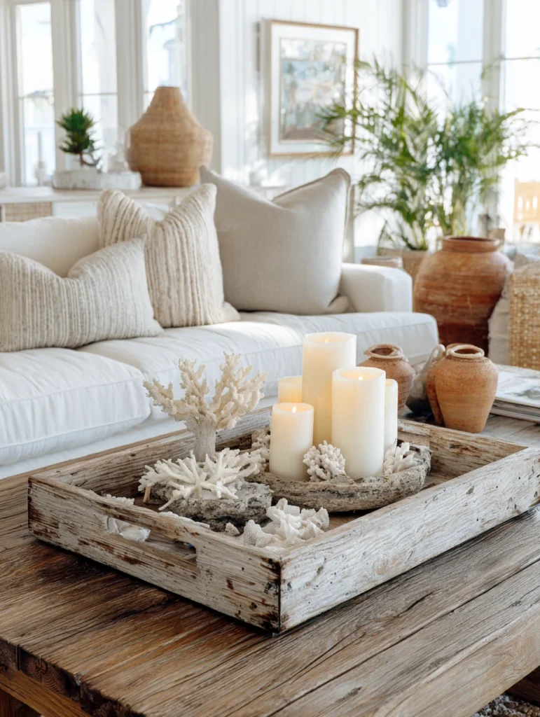 Mediterranean Coffee Table Styling Ideas: Add a Distressed Wooden Tray