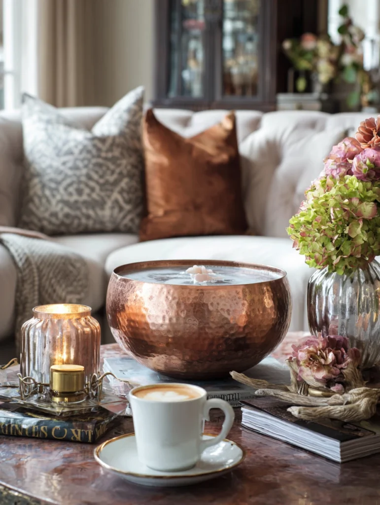 Irish Coffee Table Styling Ideas: Incorporate Copper or Bronze Metallic Accents