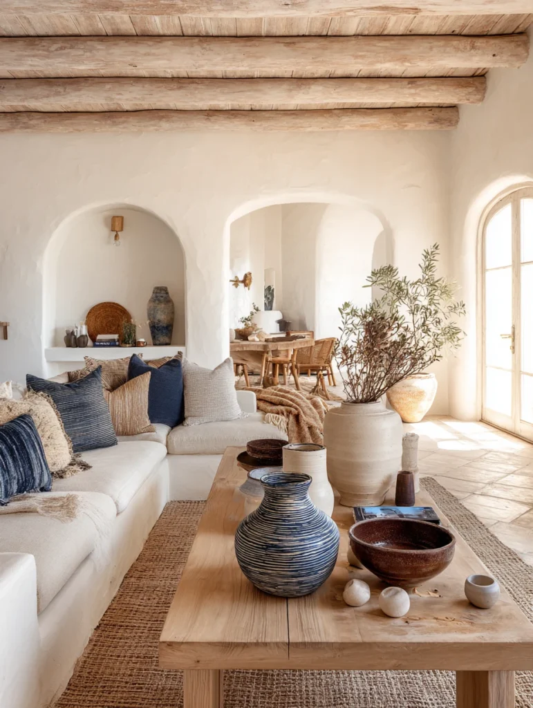 Mediterranean Coffee Table Styling Ideas: Layer Textured Ceramics