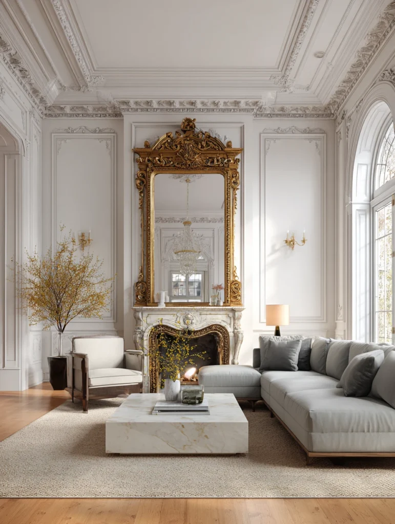 Modern Victorian Living Room Design Ideas: Mix Ornate Mirrors With Minimalist Furniture