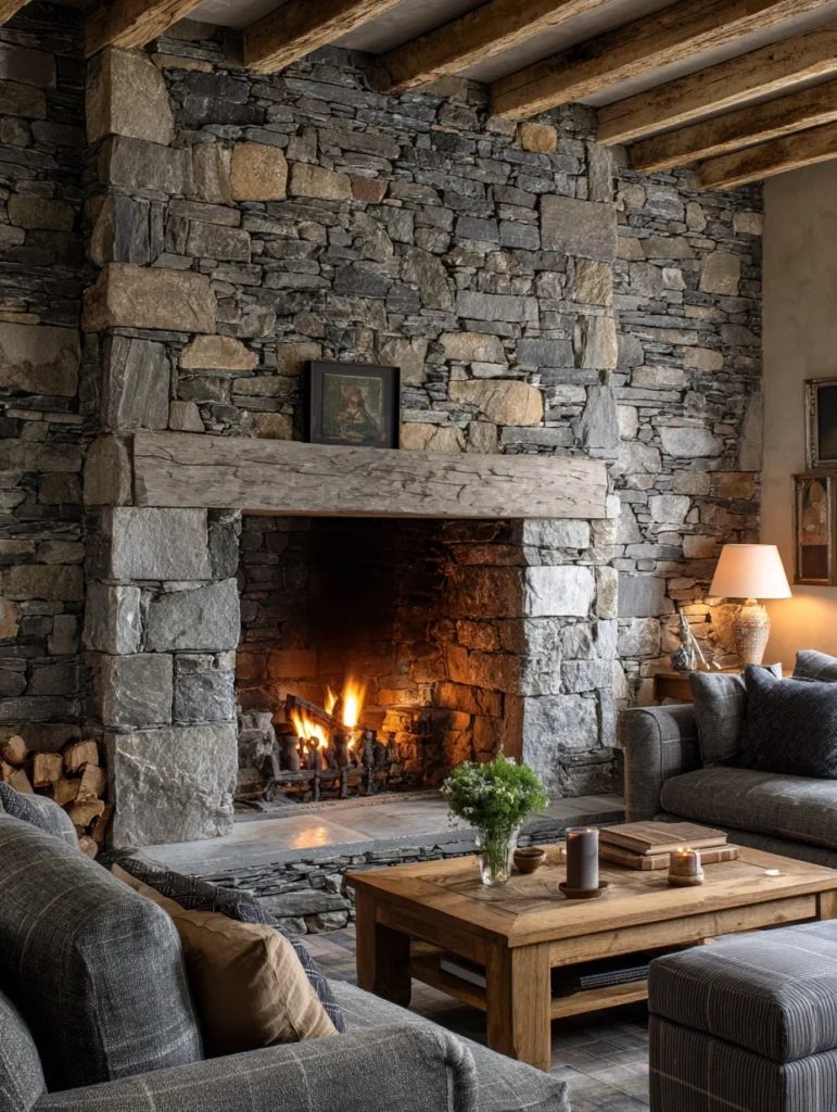 Aesthetic Irish Living Room Ideas: Traditional Irish Stone Fireplace Surround