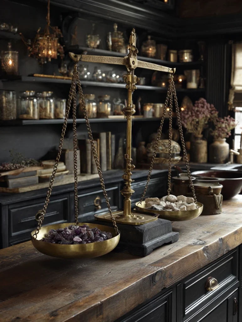 Witchy Kitchen Aesthetic Ideas: Antique or Reproduction Brass Scales