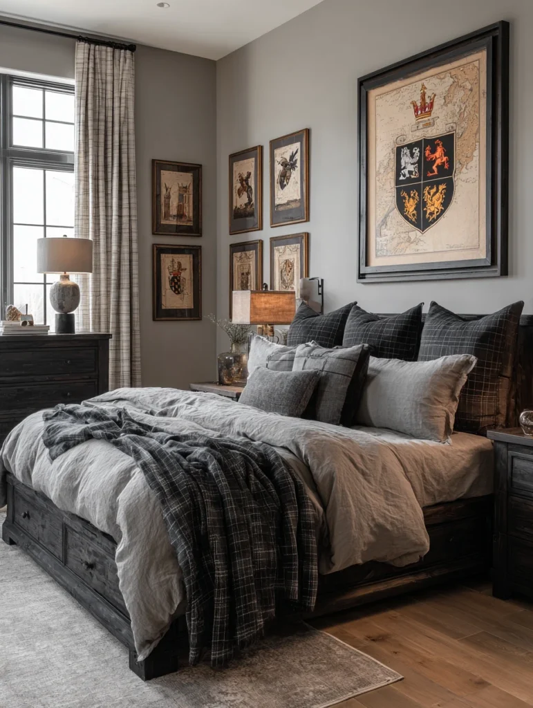 Aesthetic Scottish Bedroom Ideas: Framed Clan Crest or Family History
