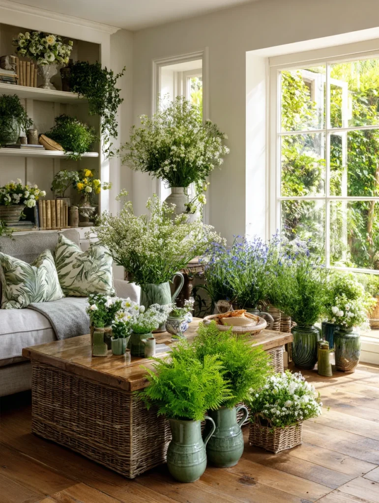 Aesthetic Irish Living Room Ideas: Fresh Greenery and Wildflowers