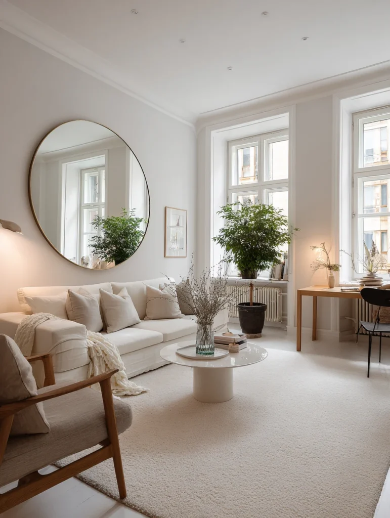Stunning Swedish Living Room Ideas: Use Mirrors Strategically