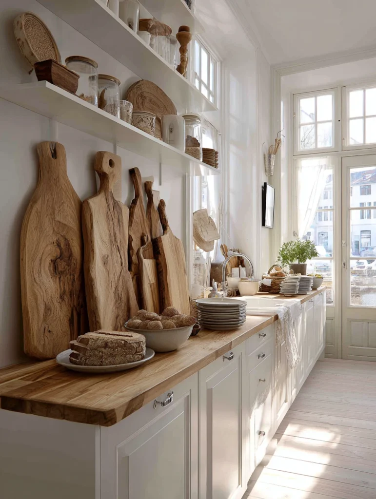Stunning Swedish Kitchen Ideas: Wooden Cutting Boards as Decor