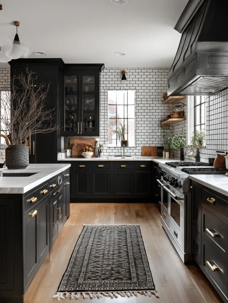 Witchy Kitchen Aesthetic Ideas: Dark Grout with White or Light Tiles