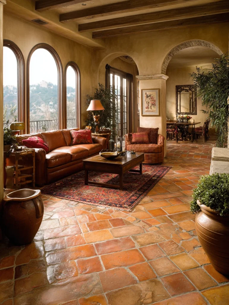 Aesthetic Italian Living Room Ideas: Install Terracotta or Saltillo Floor Tiles
