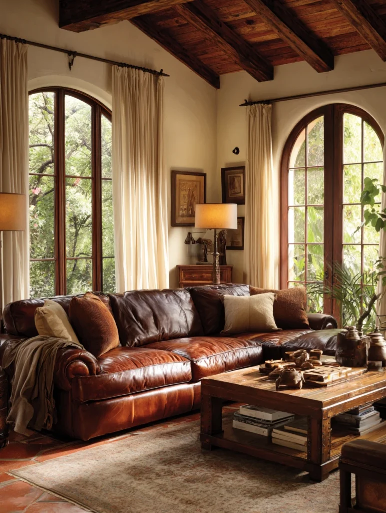 Aesthetic Italian Living Room Ideas: Choose Luxurious Leather Furniture in Rich Brown Tones