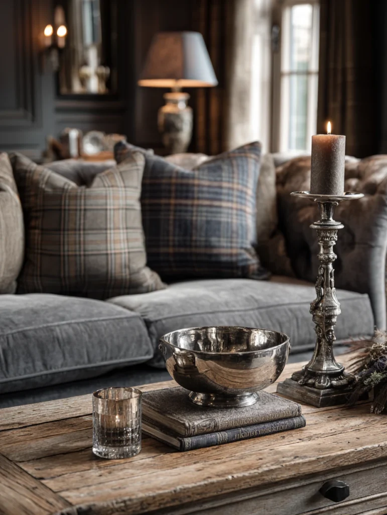 Scottish Coffee Table Styling Ideas: Display Vintage Pewter Pieces for Authentic Metallic Accents